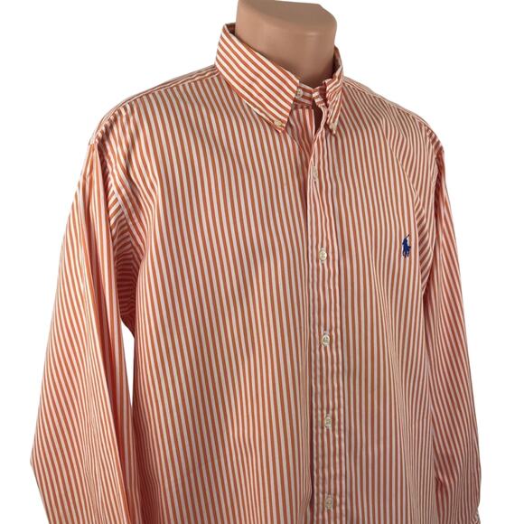 Ralph Lauren Dress Shirt Long Sleeves Orange Pinstripe Size 16 Large - Picture 5 of 8